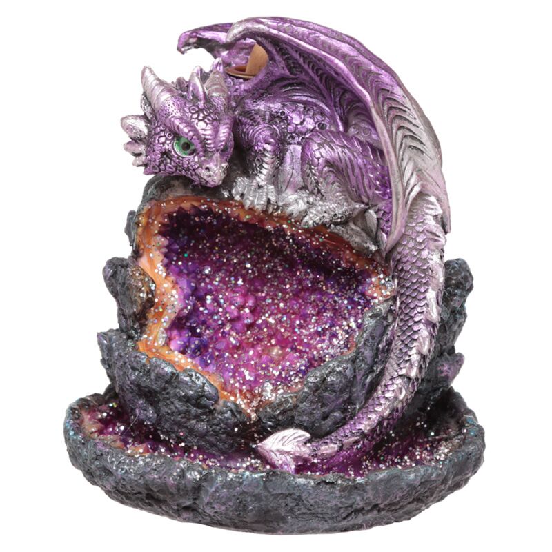 Quemador de Incienso de Reflujo LED Cueva Cristal Dragón Morado
