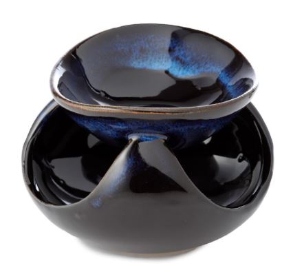 Quemador de Aceite de Cerámica Forma Abstracta y Moteada Oscuro