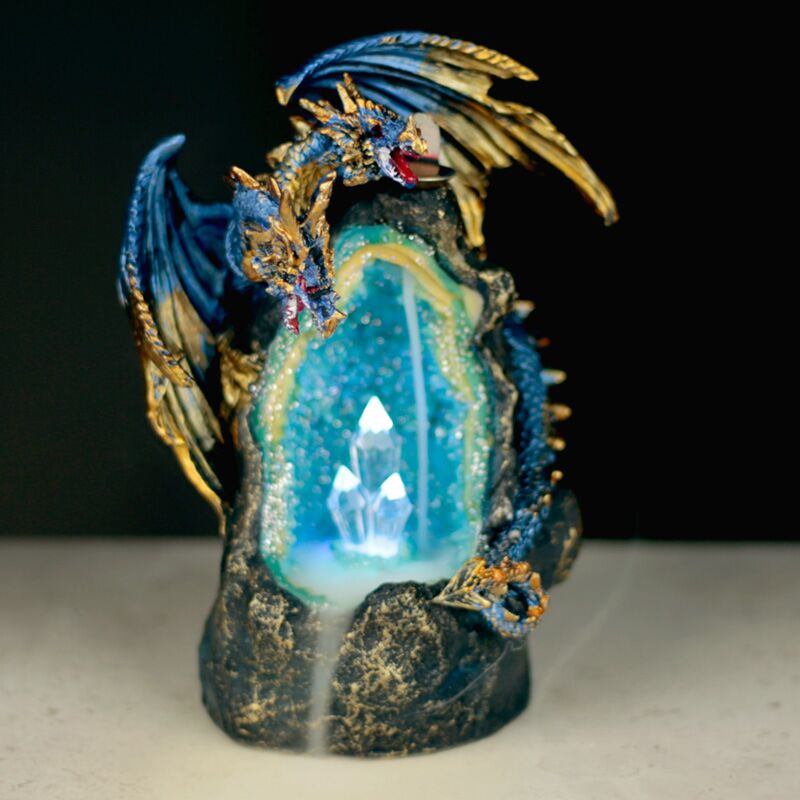 Quemador de Incienso de Reflujo y Luz LED Cueva Cristal Dragón