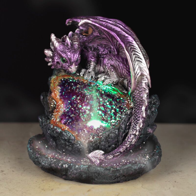 Quemador de Incienso de Reflujo LED Cueva Cristal Dragón Morado